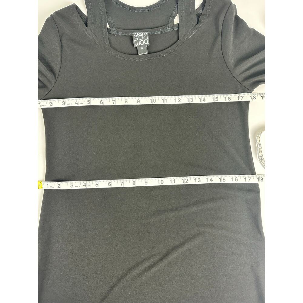 Clara Sun Woo Black Cold Shoulder Tunic Mini Dress Travel Lagenlook LBD Size XS - Picture 6 of 7